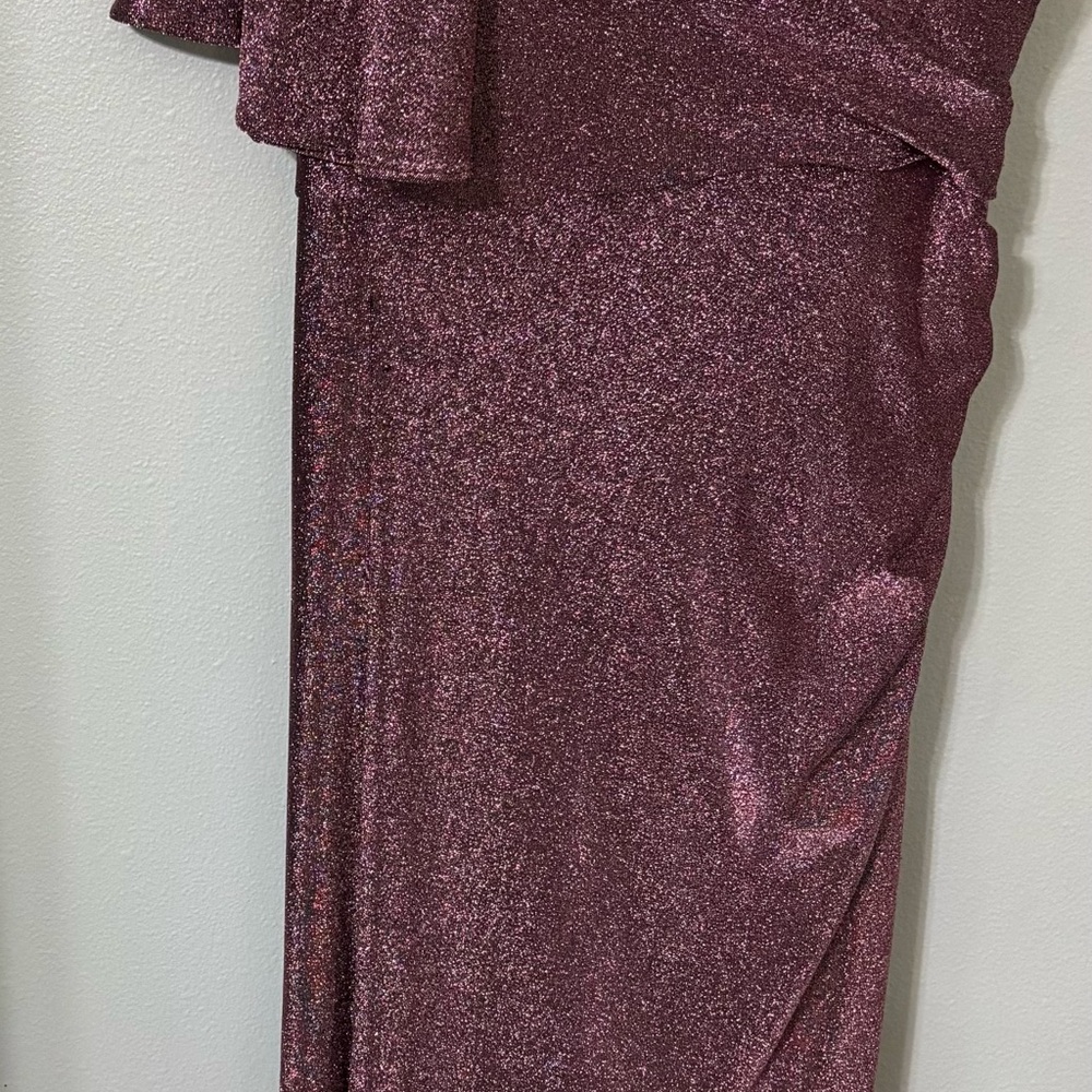 Adrianna Papell Glittering One Shoulder Dress in Deep Purple